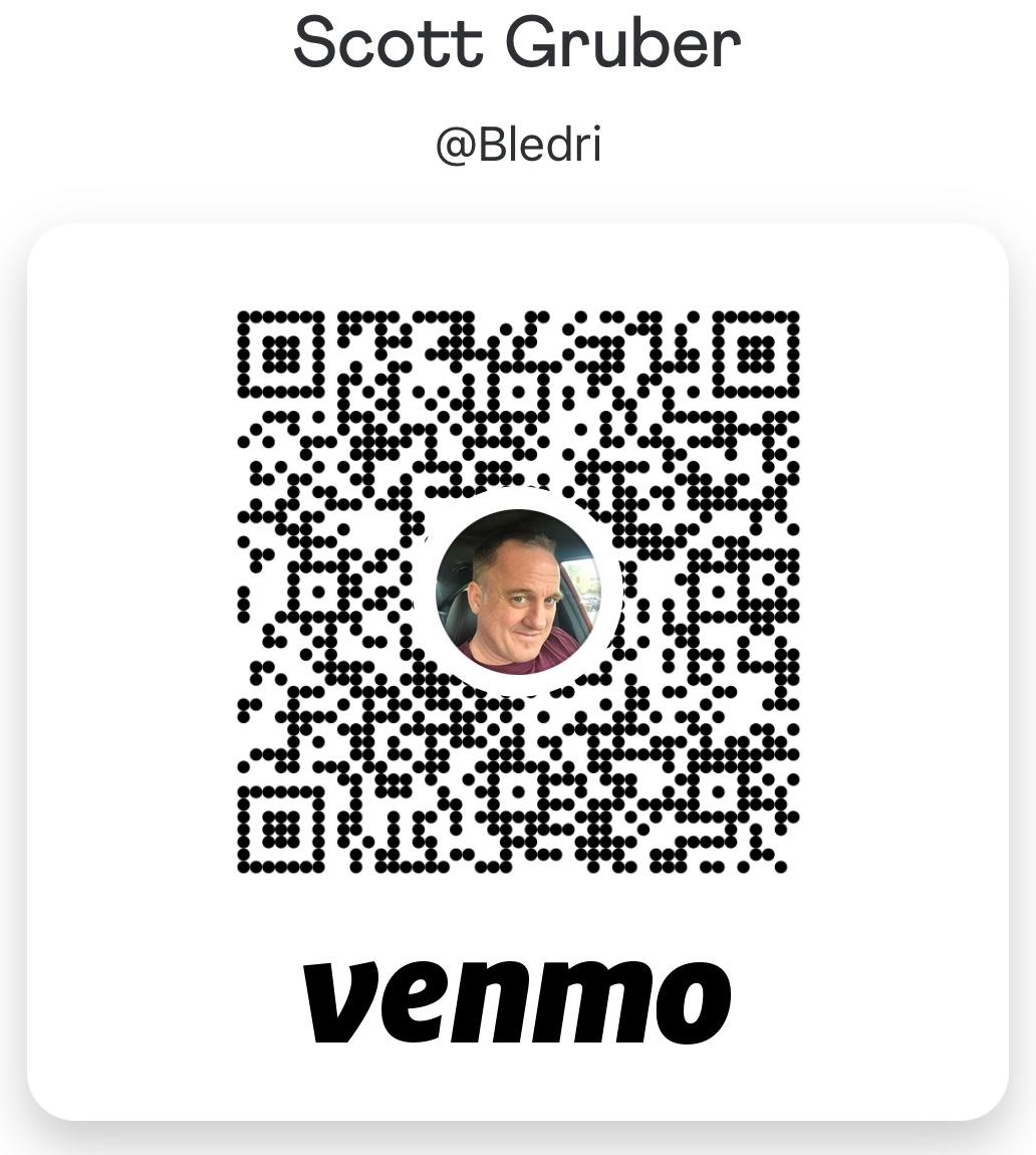 Venmo QR code for Scott Gruber, @Bledri